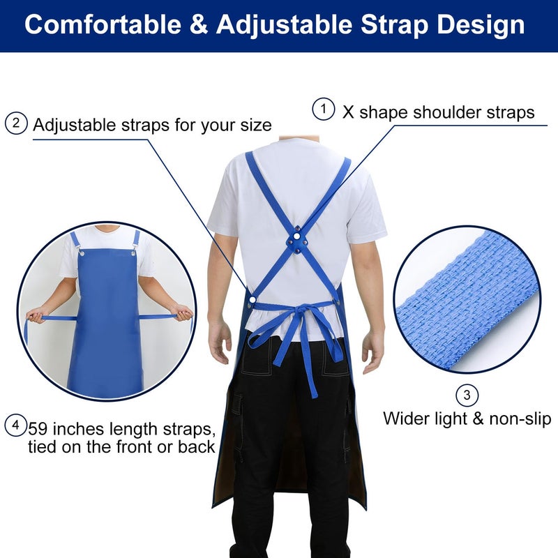 SHEOMERN Rubber Waterproof Apron  43"" Heavy Duty Vinyl Industrial Anti-Tear Apron with Adjustable Cross Back Strap for Dishwasher  Butcher  Dog Grooming  Chemical Resistant Thicker Apron Blue - Image 5